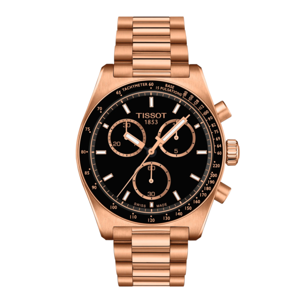 ساعة تيسو PR516 كرونوغراف كوارتز – 40 ملم (روز غولد كامل) | Tissot PR516 Chronograph Quartz – 40mm Full Rose Gold