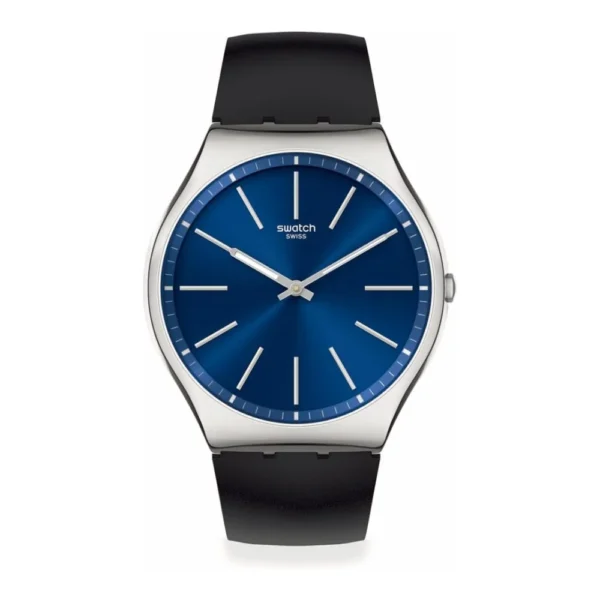 ساعة سواتش سكين فورمال بلو 42 – Swatch SKIN FORMAL BLUE 42 SS07S125 ساعة جلد ستانلس ستيل نحيفة كوارتز