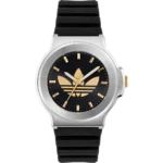 ساعة أديداس Expression Three للجنسين Adidas Expression Three Unisex Watch قرص أسود عقارب ذهبية AOFH25503