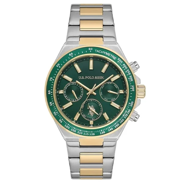 ساعة رجالية كلاسيكية USPA1130-05 – U.S. Polo Assn. Classic Quartz Watch 43mm Green Dial Gold & Grey