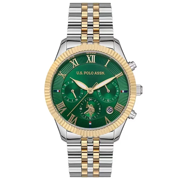 ساعة رياضية يونيكس USPA2040-08 – U.S. Polo Assn. Sport Quartz Watch 38mm Green Dial Gold & Grey