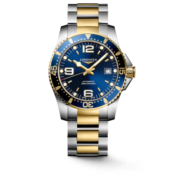 ساعة لونجين Longines HydroConquest أوتوماتيك 41 مم ستانلس ستيل مع طلاء PVD أصفر مينا أزرق – L37423967