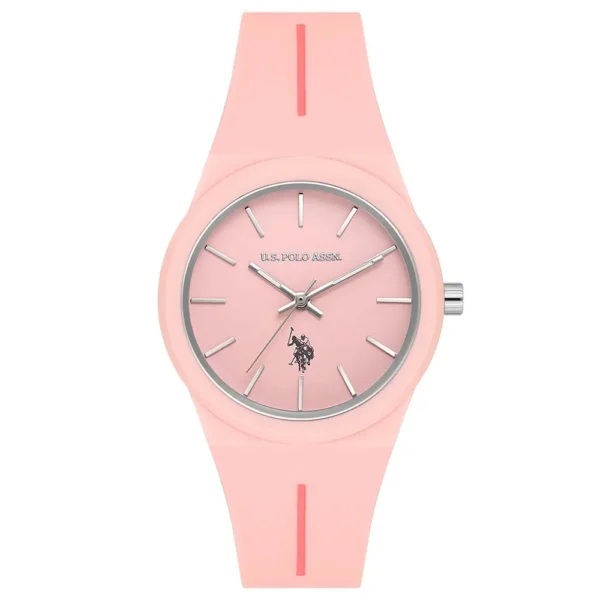 ساعة نسائية رياضية وردية USPA2101-01 – U.S. Polo Assn. Sport Quartz Watch 35mm Pink Dial & Silicone Strap
