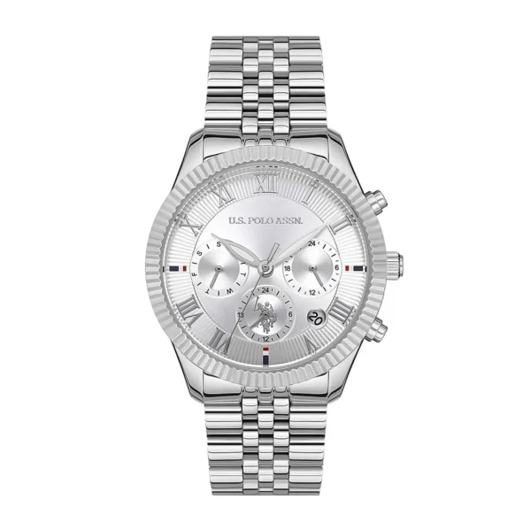 ساعة نسائية رياضية USPA2040-06 – U.S. Polo Assn. Sport Quartz Watch 38mm Silver Dial Metallic Grey