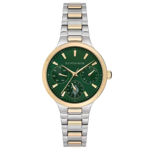 ساعة نسائية رياضية USPA2069-02 – U.S. Polo Assn. Sport Quartz Watch 32mm Green Dial Gold & Grey