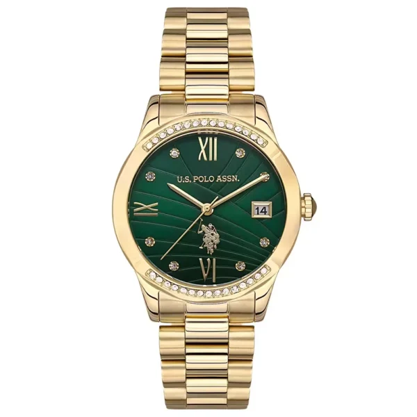 ساعة نسائية كلاسيكية ذهبية USPA2059-07 – U.S. Polo Assn. Classic Quartz Watch 36mm Green Dial Gold