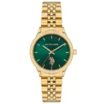 ساعة نسائية كلاسيكية ذهبية USPA2061-06 – U.S. Polo Assn. Classic Quartz Watch 32mm Green Dial Gold