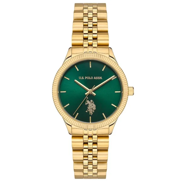 ساعة نسائية كلاسيكية ذهبية USPA2061-06 – U.S. Polo Assn. Classic Quartz Watch 32mm Green Dial Gold