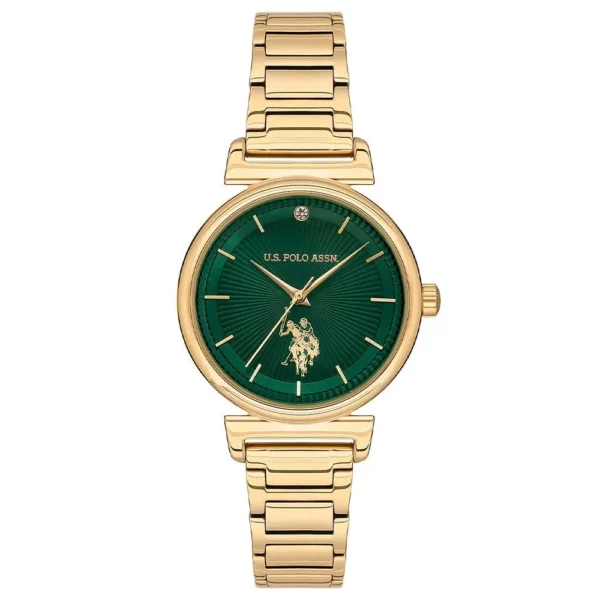 ساعة نسائية كلاسيكية ذهبية USPA2070-04 – U.S. Polo Assn. Classic Quartz Watch 32mm Green Dial Gold