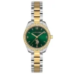 ساعة نسائية كلاسيكية مرصعة USPA2064B-06 – U.S. Polo Assn. Classic Quartz Watch 28mm Green Dial Gold & Grey