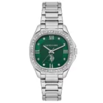 ساعة نسائية كلاسيكية مرصعة USPA2088-02 – U.S. Polo Assn. Classic Quartz Watch 32x39mm Green Dial Metallic Gray