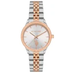 ساعة نسائية كلاسيكية USPA2061-03 – U.S. Polo Assn. Classic Quartz Watch 32mm Silver Dial Rose Gold & Grey