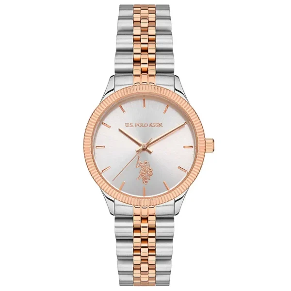 ساعة نسائية كلاسيكية USPA2061-03 – U.S. Polo Assn. Classic Quartz Watch 32mm Silver Dial Rose Gold & Grey
