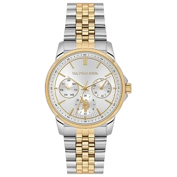 ساعة نسائية كلاسيكية USPA2076-08 – U.S. Polo Assn. Classic Quartz Watch 34mm Metallic Gray Dial Gold & Grey