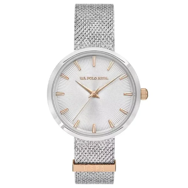 ساعة نسائية كلاسيكية USPA2078-01 – U.S. Polo Assn. Classic Quartz Watch 31mm Silver Dial Mesh Strap