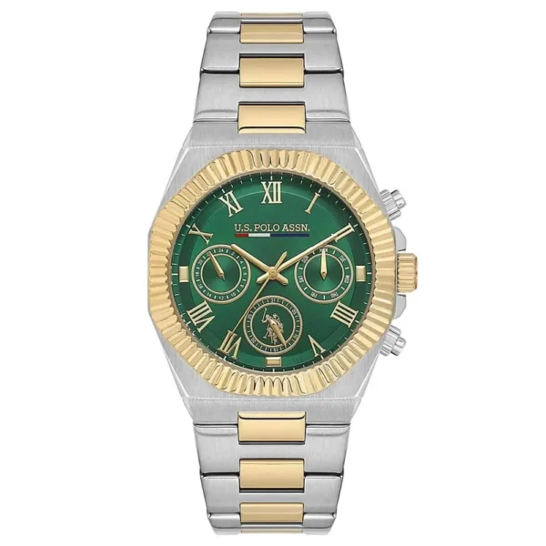 ساعة يو إس بولو أساِن رجالية كلاسيكية USPA1128-06 – US Polo Assn Classic Men’s Watch Green Dial Two-Tone 40mm