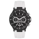 ساعة يو إس بولو أسيـن USPA1076-03 رجالية رياضية – U.S. Polo Assn. Men’s Sport Watch Black Dial White Silicone Strap