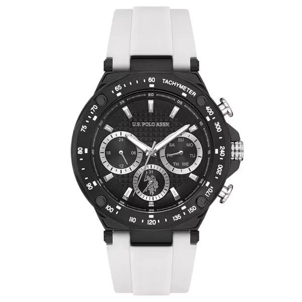 ساعة يو إس بولو أسيـن USPA1076-03 رجالية رياضية – U.S. Polo Assn. Men’s Sport Watch Black Dial White Silicone Strap