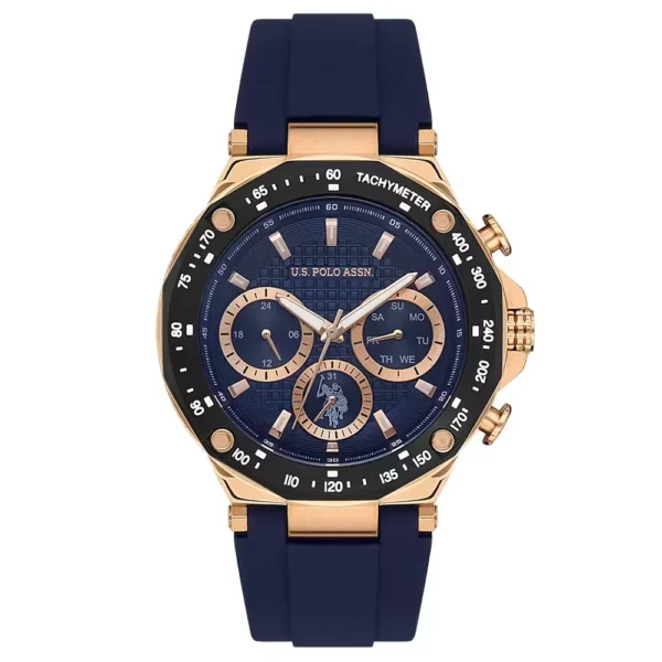 ساعة يو إس بولو أسيـن USPA1076-04 رجالية رياضية – U.S. Polo Assn. Men’s Sport Watch 44mm Rose Gold Navy Blue Silicone