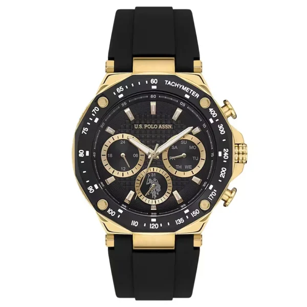 ساعة يو إس بولو أسيـن USPA1076-05 رجالية رياضية – U.S. Polo Assn. Men’s Sport Watch 44mm Gold Black Silicone