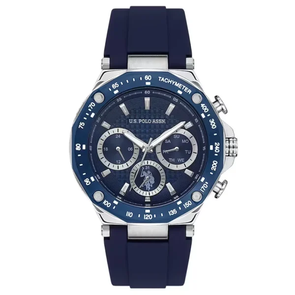 ساعة يو إس بولو أسيـن USPA1076-06 رجالية رياضية – U.S. Polo Assn. Men’s Sport Watch 44mm Metallic Gray Navy Blue Silicone
