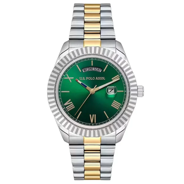 ساعة يو إس بولو أسيـن USPA1100B-07 رجالية كلاسيكية – U.S. Polo Assn. Men’s Classic Watch 42mm Green Dial Two-Tone Steel