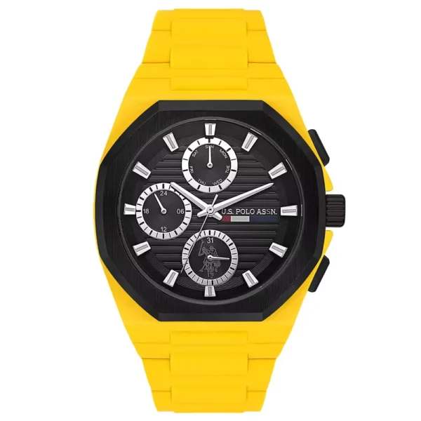 ساعة يو إس بولو أسيـن USPA1103-06 رجالية رياضية – U.S. Polo Assn. Men’s Sport Watch 42mm Yellow Silicone Black Dial