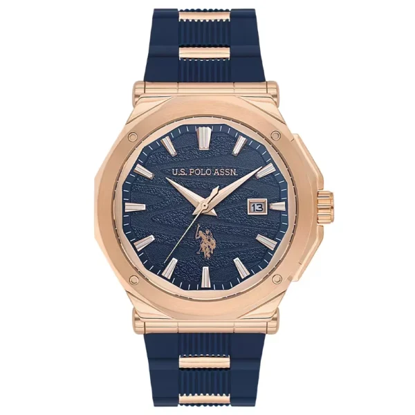 ساعة يو إس بولو أسيـن USPA1107-05 رجالية رياضية – U.S. Polo Assn. Men’s Sport Watch 43mm Blue Dial Rose Gold Case
