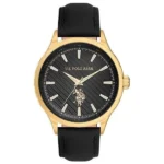 ساعة يو إس بولو USPA1069-07 كلاسيكية ذهبي جلد أسود 42 ملم – U.S. Polo Assn. Classic 42mm Gold Case Black Leather