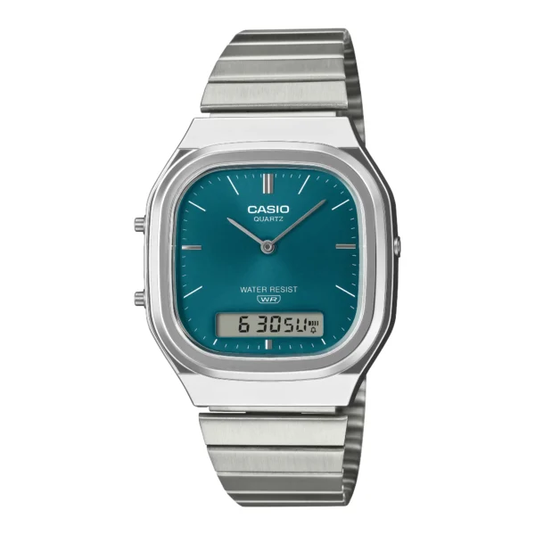 ساعة كاسيو AQ-240E-3ADF أنالوج ورقمية بسوار ستانلس ستيل | Casio AQ-240E-3ADF Analog-Digital Watch