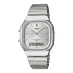 ساعة كاسيو AQ-240E-7ADF أنالوج ورقمية بسوار ستانلس ستيل أبيض | Casio AQ-240E-7ADF Analog-Digital Watch White Stainless Steel Band