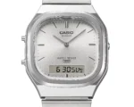 ساعة كاسيو AQ-240E-7ADF أنالوج ورقمية بسوار ستانلس ستيل أبيض | Casio AQ-240E-7ADF Analog-Digital Watch White Stainless Steel Band