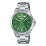 ساعة كاسيو الرجالية الكلاسيكية الخضراء MTP-1381D-3AVDF – Casio Green Dial Day-Date Stainless Steel Watch