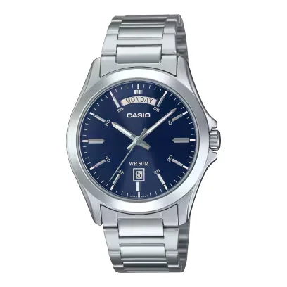 ساعة كاسيو الرجالية الكلاسيكية الزرقاء MTP-1370D-2A2VDF – Casio Blue Dial Classic Stainless Steel Watch