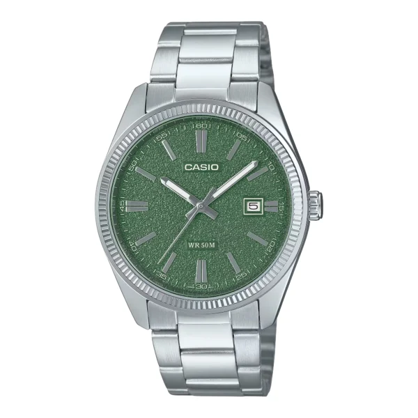 ساعة كاسيو الرجالية الكلاسيكية MTP-1302DA-3AVDF – Casio Classic Stainless Steel Green Dial Watch