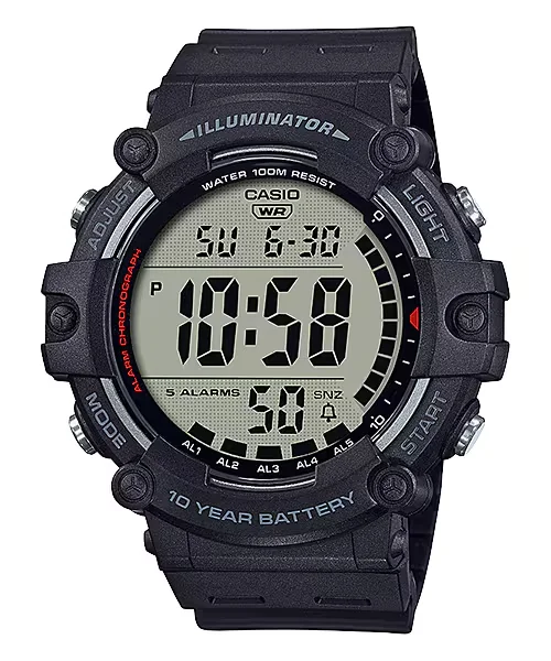 ساعة كاسيو الرقمية AE-1500WH-1AVDF رجالية بتوقيت عالمي وLED – Casio Digital Watch Dual Time 100M Resin