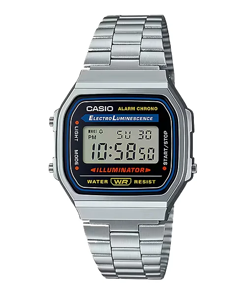 ساعة كاسيو الرقمية الكلاسيكية A168WA-1WDF فضية – Casio Vintage Digital Watch Stainless Steel EL Backlight
