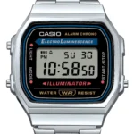 ساعة كاسيو الرقمية الكلاسيكية A168WA-1WDF فضية – Casio Vintage Digital Watch Stainless Steel EL Backlight