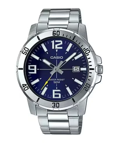 ساعة كاسيو رجالية MTP-VD01D-2BVUDF بقرص أزرق – Casio Analog Men’s Watch 45mm Blue Dial Stainless Steel