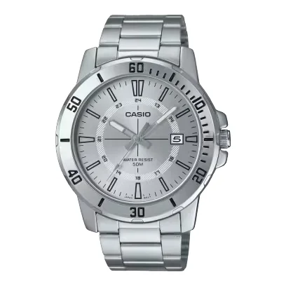 ساعة كاسيو رجالية MTP-VD01D-7CVUDF بقرص أبيض – Casio Analog Men’s Watch 45mm White Dial Stainless Steel