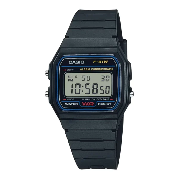 ساعة كاسيو F-91W-1DG رقمية كلاسيكية بسوار ريزين | Casio F-91W-1DG Classic Digital Resin Watch
