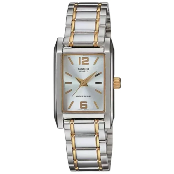 ساعة كاسيو LTP-1235SG-7ADF أنالوج نسائية بسوار ستانلس ستيل مزدوج اللون وقرص أبيض | Casio LTP-1235SG-7ADF Analog Women’s Two-Tone Stainless Steel Watch with White Dial