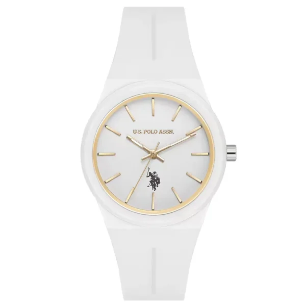 ساعة نسائية رياضية بيضاء USPA2101-04 – U.S. Polo Assn. Sport Quartz Watch 35mm White Dial & Silicone Strap