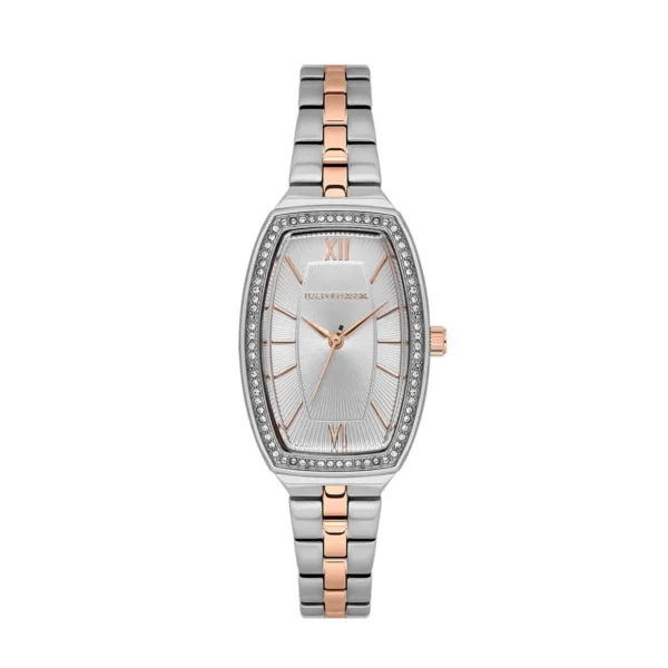 ساعة نسائية كلاسيكية برونزية مستطيلة USPA2114-02 – U.S. Polo Assn. Classic Quartz Women’s Watch 25x41mm Metallic Gray Dial & Rose Gold/Gray Steel Strap