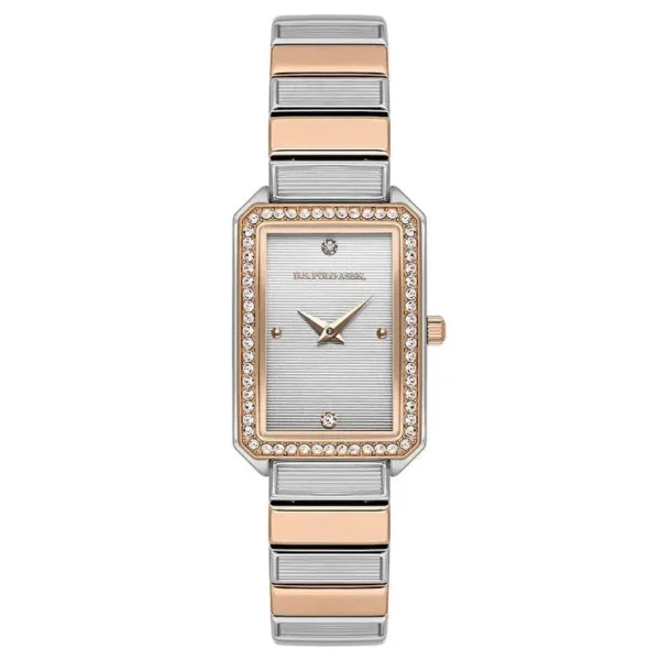 ساعة نسائية كلاسيكية دائرية USPA2108-04 – U.S. Polo Assn. Classic Quartz Women’s Watch 22.5×33.5mm Silver Dial & Rose Gold/Silver Strap