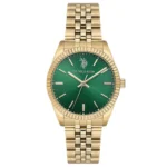 ساعة نسائية كلاسيكية ذهبية USPA2103-07 – U.S. Polo Assn. Classic Quartz Watch 34mm Green Dial & Gold Strap