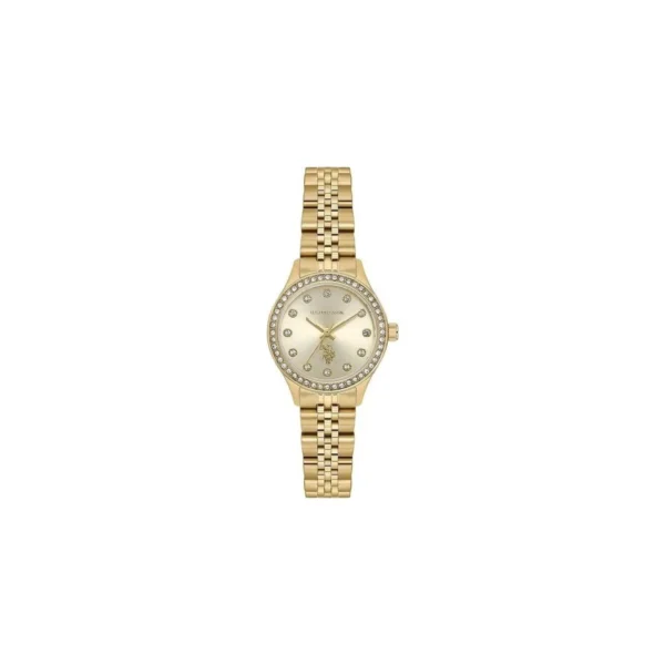 ساعة نسائية كلاسيكية ذهبية USPA2115-04 – U.S. Polo Assn. Classic Quartz Women’s Watch 26mm Gold Dial & Gold Steel Strap