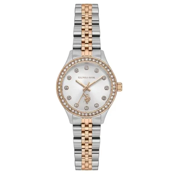 ساعة نسائية كلاسيكية رمادية معدنية USPA2115-06 – U.S. Polo Assn. Classic Quartz Women’s Watch 26mm Metallic Gray Dial & Gold/Gray Steel Strap