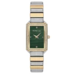 ساعة نسائية كلاسيكية مستطيلة USPA2108-03 – U.S. Polo Assn. Classic Quartz Women’s Watch 22.5×33.5mm Green Dial & Gold/Gray Steel Strap