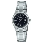 ساعة كاسيو LTP-V002D-1B3UDF النسائية الكلاسيكية السوداء مع سوار ستانلس ستيل | Casio LTP-V002D-1B3UDF Women Black Classic Stainless Steel Watch